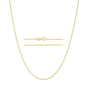 KISPER Italian 18K Gold Plated 925 Sterling Silver Diamond Cut Box Link Chain Necklace – for Women & Men with Spring Ring Clasp – Made in Italy, 16"