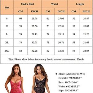 Aranmei Women Sexy Lingerie Bodysuit Lace Teddy Snap Crotch V Neck One Piece Babydoll Underwire(Black Small)