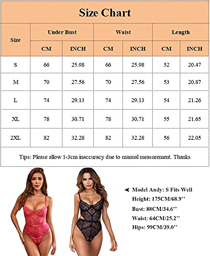 Aranmei Women Sexy Lingerie Bodysuit Lace Teddy Snap Crotch V Neck One Piece Babydoll Underwire(Black Small)