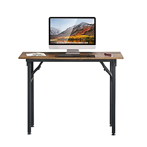 TEMI Small Desk 31.5" No Assembly Desk, Computer Desk for Home Office, Study Desk for Bedroom, Folding Desk with Stable Metal Black Frame, Rustic Brown