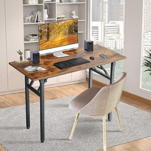 TEMI Small Desk 31.5" No Assembly Desk, Computer Desk for Home Office, Study Desk for Bedroom, Folding Desk with Stable Metal Black Frame, Rustic Brown