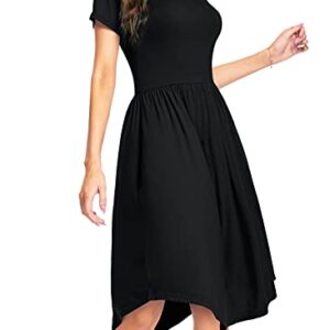 YUNDAI Women Summer Pockets Modest Teacher Casual Flowy Midi Knee Length Dress X-Large, Plain Black