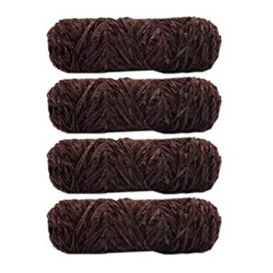 4 Skeins Chenille Yarn, Blanket Yarn for Knitting Chenille Velvet Fancy Yarn for Crochet Weaving DIY Craft Total Length 4×180m (4×190yds, 4×100g) (Brown)