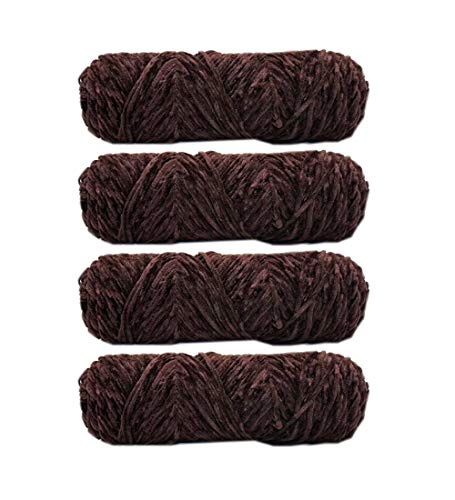 4 Skeins Chenille Yarn, Blanket Yarn for Knitting Chenille Velvet Fancy Yarn for Crochet Weaving DIY Craft Total Length 4×180m (4×190yds, 4×100g) (Brown)