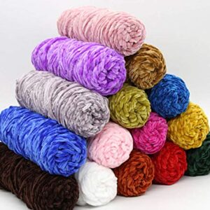 4 Skeins Chenille Yarn, Blanket Yarn for Knitting Chenille Velvet Fancy Yarn for Crochet Weaving DIY Craft Total Length 4×180m (4×190yds, 4×100g) (Brown)