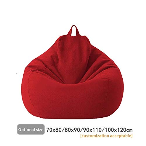 KODENG Large Small Lazy Sofas Cover Chairs Without Filler Linen Cloth Lounger Seat Bean Bag Pouf Puff Couch Tatami Living Room Beanbags (RED, 70x80cm)