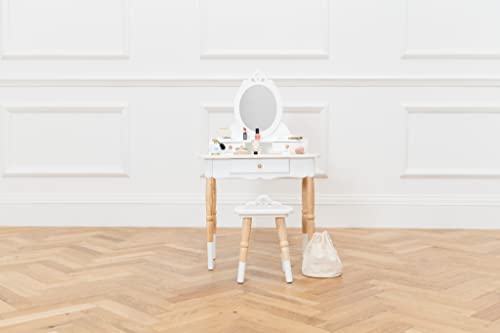 Le Toy Van - Wooden Vanity Table with Vanity Mirror and Vanity Chair - Bedroom Furniture - Victorian Style Oval Dressing Table Mirror - Desk with Drawers and Vanity Stool - Kids Aged 3 Years +