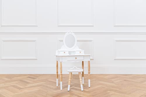 Le Toy Van - Wooden Vanity Table with Vanity Mirror and Vanity Chair - Bedroom Furniture - Victorian Style Oval Dressing Table Mirror - Desk with Drawers and Vanity Stool - Kids Aged 3 Years +