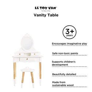 Le Toy Van - Wooden Vanity Table with Vanity Mirror and Vanity Chair - Bedroom Furniture - Victorian Style Oval Dressing Table Mirror - Desk with Drawers and Vanity Stool - Kids Aged 3 Years +