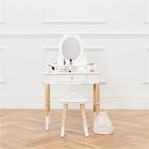 Le Toy Van - Wooden Vanity Table with Vanity Mirror and Vanity Chair - Bedroom Furniture - Victorian Style Oval Dressing Table Mirror - Desk with Drawers and Vanity Stool - Kids Aged 3 Years +