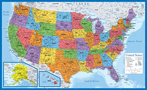 2 Pack - World Map for Kids + Blue Ocean USA Map (Laminated, 18" x 29")