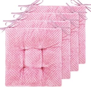 wonder miracle 4 pack seat cushion/chair cushion pads for dining chairs, office chair, car, floor, outdoor, patio，machine wash & dryer friendly (f&f 16"×16", baby pink)