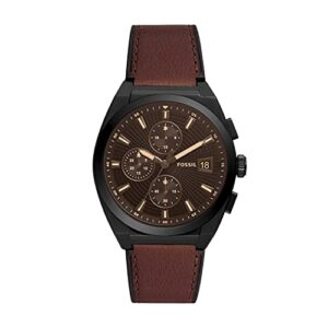 fossil men's everett quartz stainless steel and eco leather chronograph watch, color: black, brown (model: fs5798)
