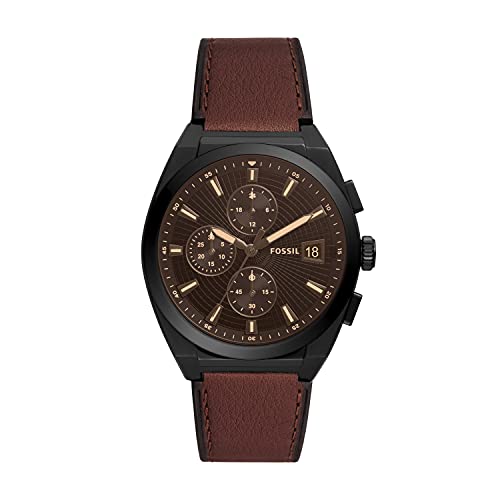 Fossil Men's Everett Quartz Stainless Steel and Eco Leather Chronograph Watch, Color: Black, Brown (Model: FS5798)