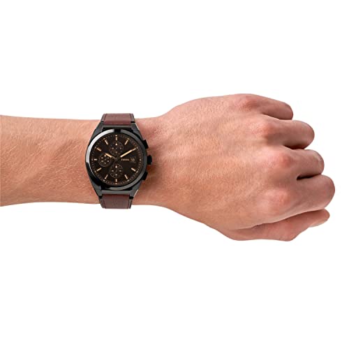 Fossil Men's Everett Quartz Stainless Steel and Eco Leather Chronograph Watch, Color: Black, Brown (Model: FS5798)