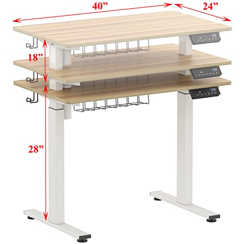SHW Memory Preset Electric Height Adjustable Standing Desk, 40 x 24 Inches, Oak
