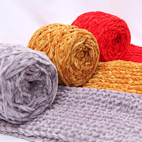 DIRUNEN Baby Chenille Velvet Yarn Bulky Vegan Soft Yarn Knitting Yarn Polyester Blended Cotton Chenille Yarn Hand Knitting Yarn DIY Crochet Thread for Clothing Hat Scarf Blanket Light Grey 0.55 lb