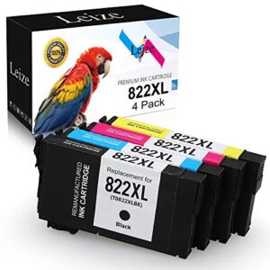 leize remanufactured ink cartridge replacement for epson 822xl 822 xl use for workforce pro wf-3820 wf-4820 wf-4830 wf-4833 wf-4834 printer (black cyan magenta yellow,4-pack)