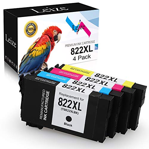 Leize Remanufactured Ink Cartridge Replacement for Epson 822XL 822 XL use for Workforce Pro WF-3820 WF-4820 WF-4830 WF-4833 WF-4834 Printer (Black Cyan Magenta Yellow,4-Pack)