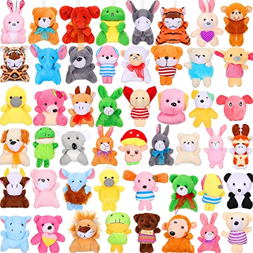 Skylety 50 Pieces Mini Stuffed Animals Safari Plush Animal Toys Cute Tiny Plush Keychain Animals Decoration for Christmas Tree Stocking Stuffing Xmas Party Favors (Cartoon Animals)