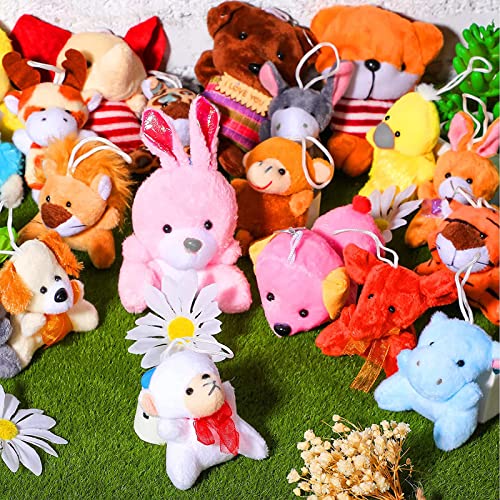 Skylety 50 Pieces Mini Stuffed Animals Safari Plush Animal Toys Cute Tiny Plush Keychain Animals Decoration for Christmas Tree Stocking Stuffing Xmas Party Favors (Cartoon Animals)