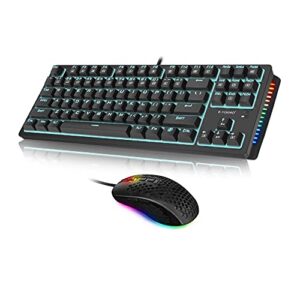 mechanical keyboard and mouse combo, e-yooso blue switches wired gaming keyboard mouse with 87 keys, mechanical clicky keyboard with backlit & rgb led sidelight and mouse pad, for windows/mac/pc