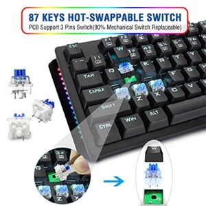 Mechanical Keyboard and Mouse Combo, E-YOOSO Blue Switches Wired Gaming Keyboard Mouse with 87 Keys, Mechanical Clicky Keyboard with Backlit & RGB LED Sidelight and Mouse Pad, for Windows/Mac/PC