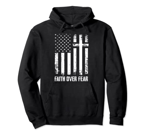 Faith Over Fears Christian Cross American USA Flag Gym Pullover Hoodie