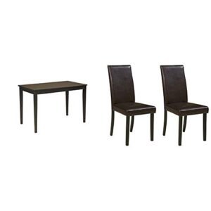 signature design by ashley kimonte rectangular dining room table, black & kimonte modern faux leather upholstered armless dining chair, 2 count, dark brown