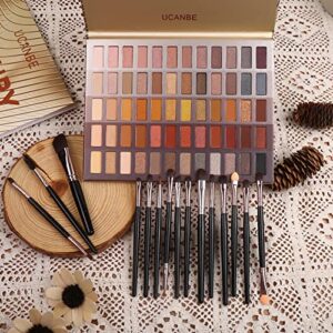 UCANBE 60 Colors Naked Eyeshadow Palette + 15Pcs Makeup Brush Set, All in One Nude Neutral Smokey Makeup Pallet with Brushes Tools, Pigmented Warm Matte Shimmer Powder Eye Shadows Cosmetic Halloween Beauty Kit