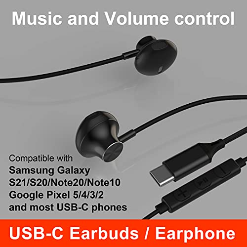 USB C Earbuds,ivoros Type-C Headphone in-Ear HiFi Stereo Earphones with Mic/Volume Control,Work for Google Pixel 5/4/3/2/XL,iPad Pro/Air 4,Samsung Galaxy S21/S20/FE 5G/+/Ultra/S10/Note 20/10/Plus