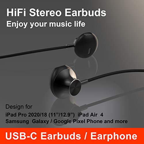 USB C Earbuds,ivoros Type-C Headphone in-Ear HiFi Stereo Earphones with Mic/Volume Control,Work for Google Pixel 5/4/3/2/XL,iPad Pro/Air 4,Samsung Galaxy S21/S20/FE 5G/+/Ultra/S10/Note 20/10/Plus