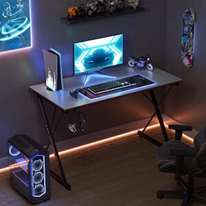 DESINO Gaming Desk 47 Inch PC Computer Desk, Home Office Desk Table Gamer Workstation, Simple Game Table, Gray
