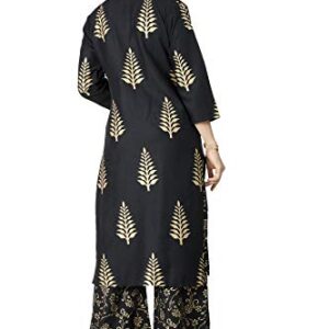 Chandrakala Gold Foil Printed Kurti Palazzo Set for Women Rayon Indian Ethnic Tunic,Small (K176BLA1)