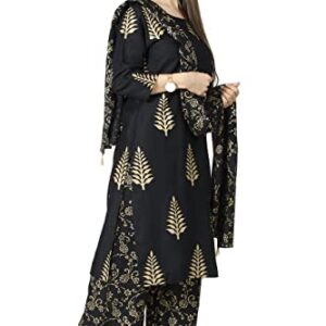 Chandrakala Gold Foil Printed Kurti Palazzo Set for Women Rayon Indian Ethnic Tunic,Small (K176BLA1)