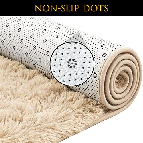 Pacapet Fluffy Area Rugs, Beige Shag Rug for Bedroom, Plush Furry Rugs for Living Room, Fuzzy Carpet for Kid's Room, Nursery, Home Decor 4 x 6 Feet