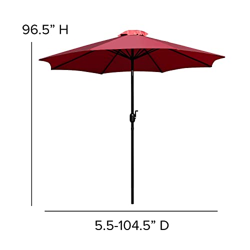 Flash Furniture Kona Red 9 FT Round Umbrella with 1.5" Diameter Aluminum Pole with Crank and Tilt Function