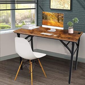 TEMI 31.5'' Computer Desk with Power Outlet, Home Office Writing Desk, Study Table Workstation, Stable Metal Frame, Rustic Brown