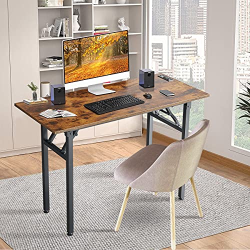 TEMI 31.5'' Computer Desk with Power Outlet, Home Office Writing Desk, Study Table Workstation, Stable Metal Frame, Rustic Brown