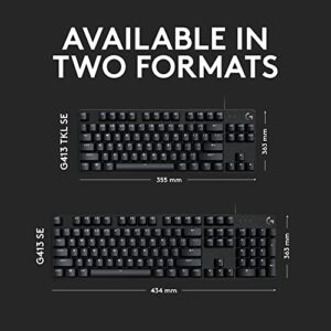 Logitech G413 TKL SE Mechanical Gaming Keyboard - Compact Backlit Keyboard with Tactile Mechanical Switches, Anti-Ghosting, Compatible with Windows, macOS - Black Aluminum