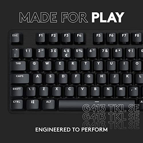 Logitech G413 TKL SE Mechanical Gaming Keyboard - Compact Backlit Keyboard with Tactile Mechanical Switches, Anti-Ghosting, Compatible with Windows, macOS - Black Aluminum