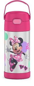 thermos funtainer 12 ounce stainless steel vacuum insulated kids straw bottle, minnie mouse
