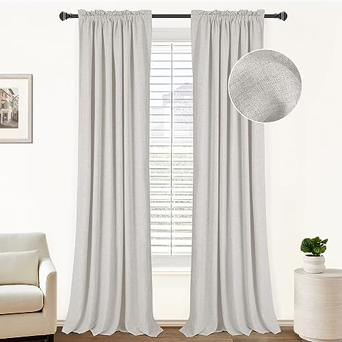 100% Blackout Shield Linen Blackout Curtains 84 Inches Long 2 Panels Set, Blackout Curtains for Bedroom/Living Room, Thermal Insulated Rod Pocket Window Curtains & Drapes, 50W X 84L, Beige