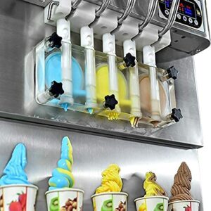 Kolice Commercial 3+2 Mixed Flavors Soft Serve Ice Cream Machine, Softy Yogurt Ice Cream Maker-Upper Tanks Refrigerated & Transperant Dispenser Set & ETL