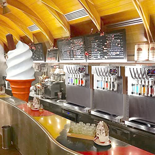 Kolice Commercial 3+2 Mixed Flavors Soft Serve Ice Cream Machine, Softy Yogurt Ice Cream Maker-Upper Tanks Refrigerated & Transperant Dispenser Set & ETL