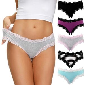 lyythavon women’s underwear soft breathable cotton brief ladies panties 5-pack (multicolored f,5 pack, medium)