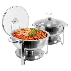 brisunshine 2 packs 430 stainless steel chafing dish buffet set, 4 qt round chafing dish with glass lid & lid holder, food warmers for parties buffet wedding catering