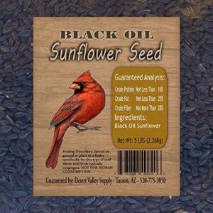 Desert Valley Premium Black Oil Sunflower Seeds - Wild Bird - Wildlife Food, Cardinals, Squirrels, Doves & More (5-Pounds)