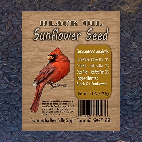 Desert Valley Premium Black Oil Sunflower Seeds - Wild Bird - Wildlife Food, Cardinals, Squirrels, Doves & More (5-Pounds)