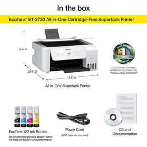 Epson EcoTank ET-2720 Wireless Color All-in-One Supertank Printer with Scanner and Copier – White (Renewed)